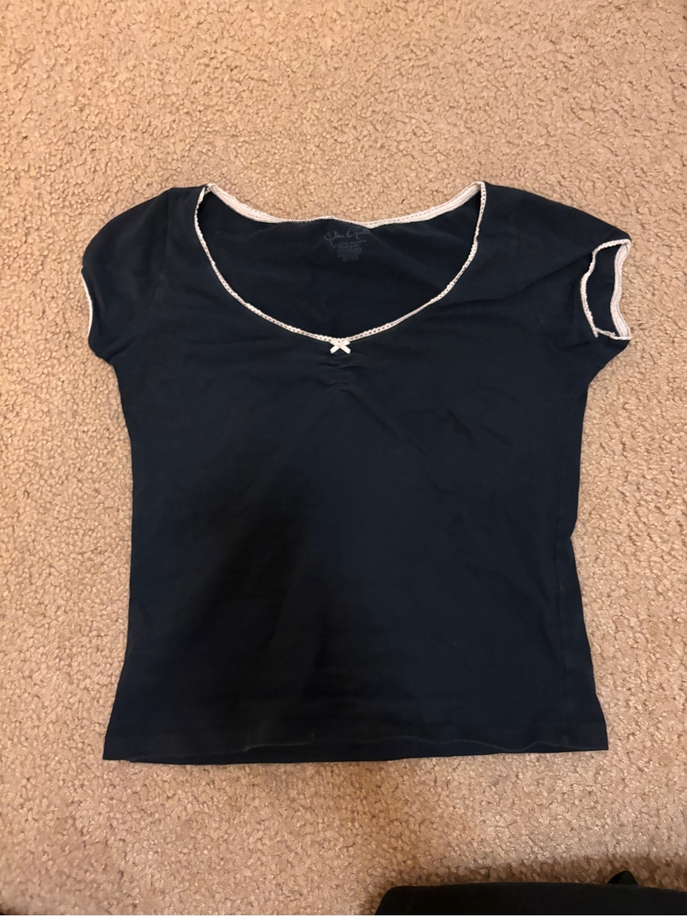 Brandy Melville Navy Short Sleeve Scoop Top with Cream Trim